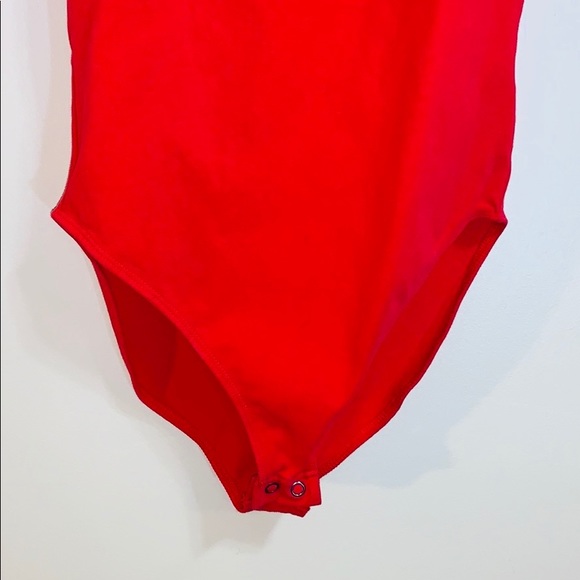 Express | Red Adjustable Snap Crotch One Piece Camisole | Spaghetti Strap Shirt - Picture 6 of 7